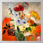 Póster Van Gogh Roses and Anemones<br><div class="desc">Poster featuring Vincent van Gogh’s flower painting Roses and Anemones (1890). A gorgeous assortment of red,  white,  blue,  orange,  and yellow flowers are arranged in a green vase. A wonderful gift for fans of Post-Impressionism and Dutch art.</div>