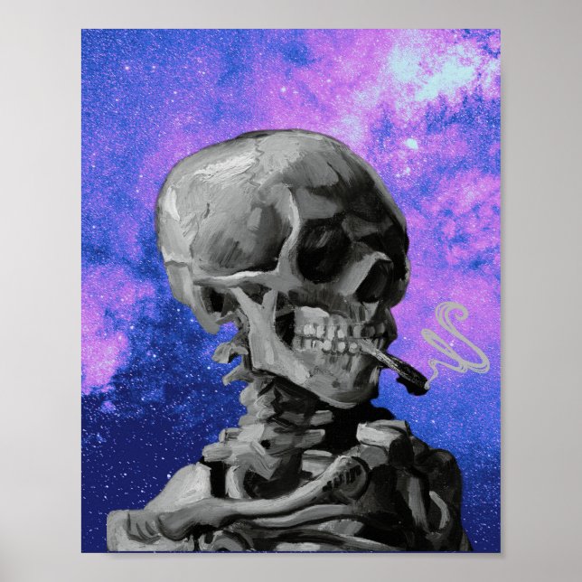 Póster Van Gogh smoking Skeleton remastered with galaxy   (Frente)