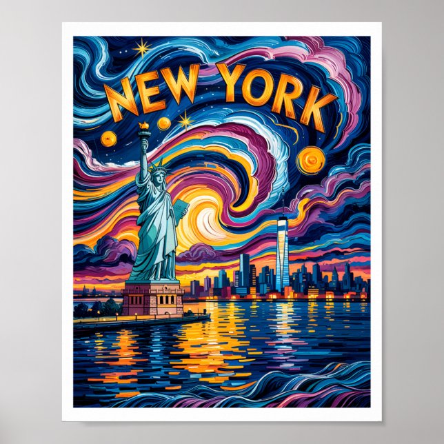 Póster Van Gogh Starry Night Art New York Liberty Skyline (Frente)