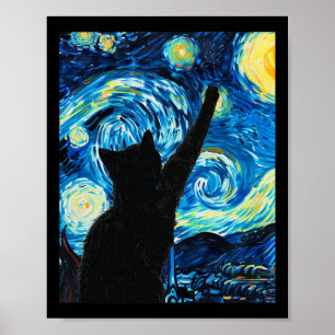 Póster Van Gogh Starry Night Cat Lover Kitten
