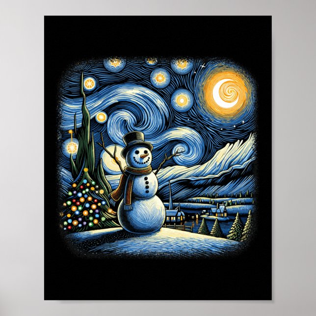 Póster Van Gogh Starry Night Christmas Snowman Winter Sno (Frente)