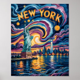 Póster Van Gogh Starry Night New York Liberty Travel