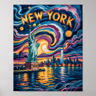 Póster Van Gogh Starry Night New York Liberty Travel