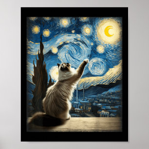 Póster Van Gogh Starry Night Style Artistic Ragdoll Cat