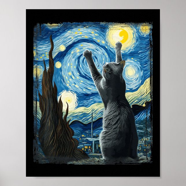 Póster Van Gogh Starry Night Style Artístico Azul Ruso (Frente)