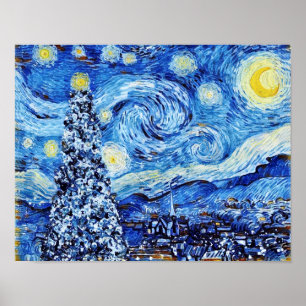 Póster Van Gogh Starry Night - White Christmas Tree
