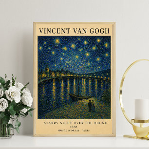 Póster Van Gogh Starry Rhone Museo Nocturno Vintage Pos