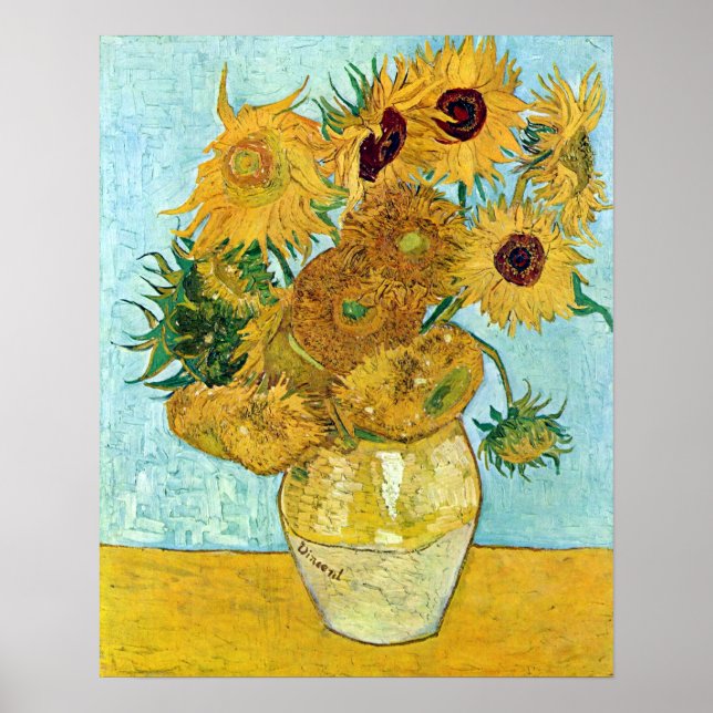 Póster van Gogh Still Life Vase con Doce Sunflowers (Frente)