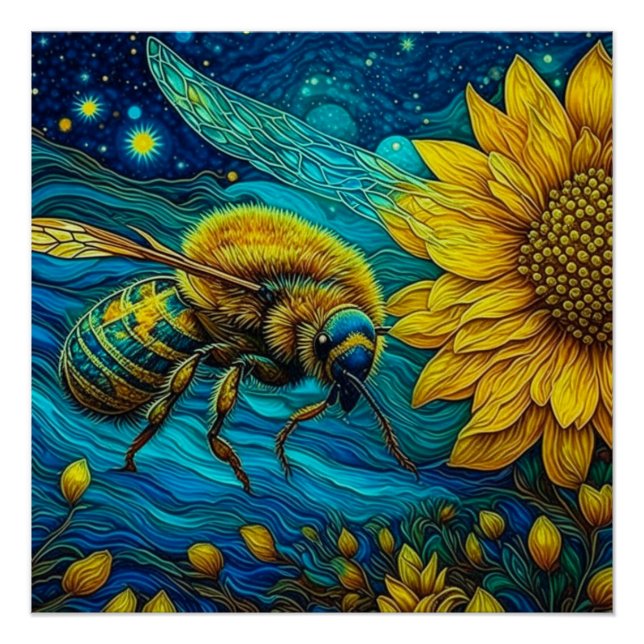 Póster Van Gogh Style Bee & Sunflower (Anverso)