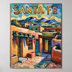 Póster Van Gogh Style Santa Fe Travel Art con Adobe Home
