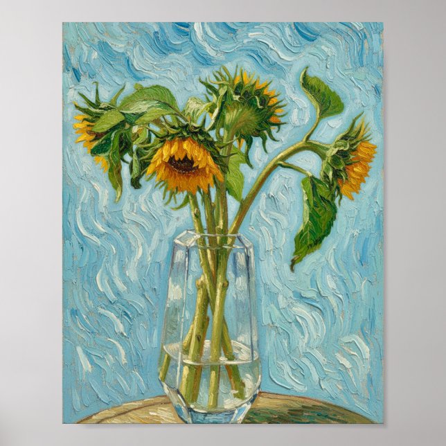Póster Van Gogh Sunflowers in a Glass Vase (Frente)
