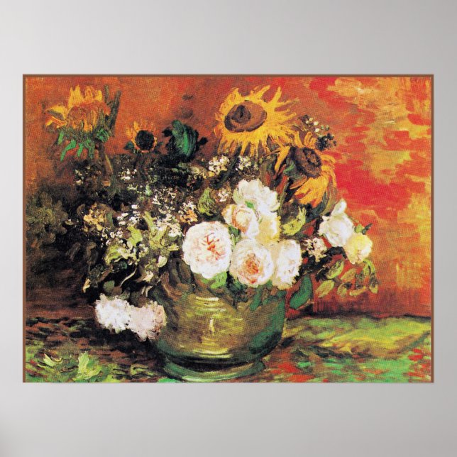 Póster Van Gogh - Tazón con girasoles, Rosas... (Frente)