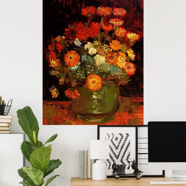 Póster Van Gogh - Tazón con Zinnias (Oficina en casa)