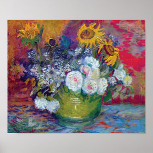 Póster Van Gogh - Todavía La Vida Con Rosas Y Girasoles