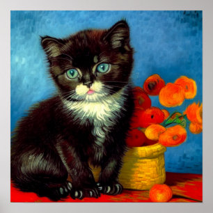 Póster Van Gogh Tuxedo Cat