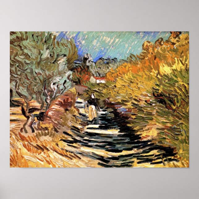 Póster Van Gogh - Una Carretera En Saint-Remy Con Figura  (Frente)