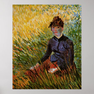 Póster Van Gogh; una mujer sentada en la hierba, una Bell