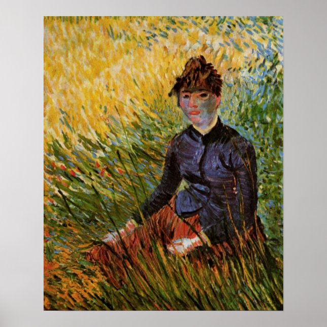 Póster Van Gogh; una mujer sentada en la hierba, una Bell (Frente)