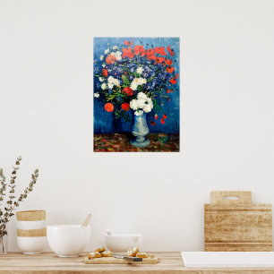 Póster Van Gogh - Vase con Cornflowers y Poppies