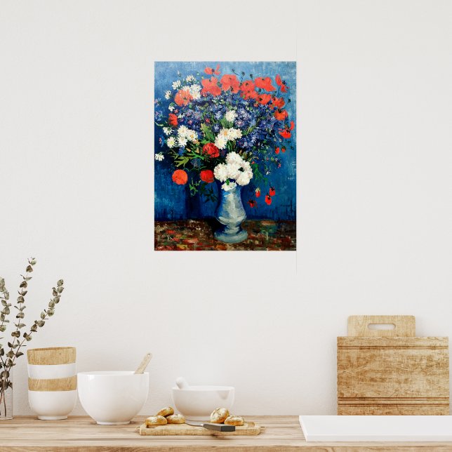 Póster Van Gogh - Vase con Cornflowers y Poppies (Cocina)