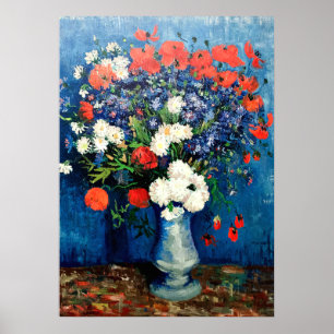 Póster Van Gogh - Vase con Cornflowers y Poppies