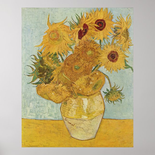 Póster van Gogh - Vase con doce girasoles (1888) (Frente)