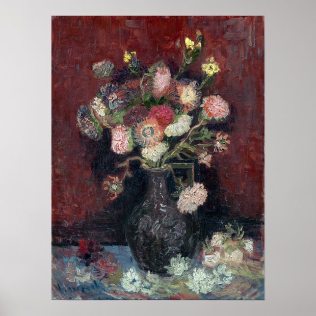 Póster van Gogh Vase con los astras chinos y Gladioli (Frente)