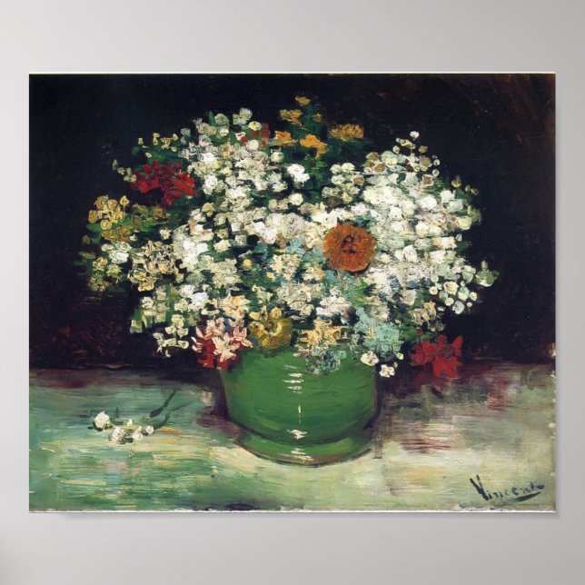 Póster Van Gogh - Vase con Zinnias y otras flores (Frente)