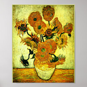 Póster Van Gogh - Vase de vida fija con 14 girasoles