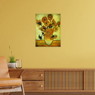 Póster Van Gogh - Vase de vida fija con 14 Sunflowers Pos