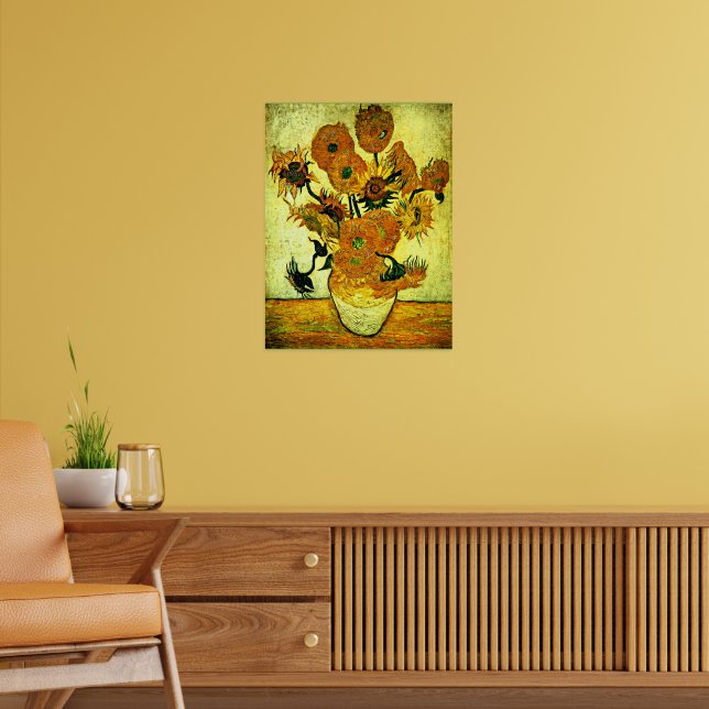 Póster Van Gogh - Vase de vida fija con 14 Sunflowers Pos (Salón 2)