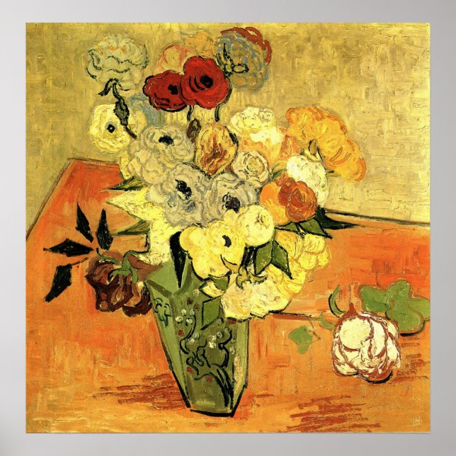 Póster Van Gogh - Vase japonesa con Rosas y anémonas (Frente)