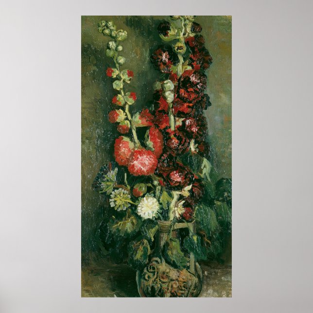 Póster Van Gogh Vase with Hollyhocks (Frente)