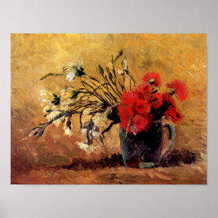 Póster Van Gogh - Vase With Red & White Carnations