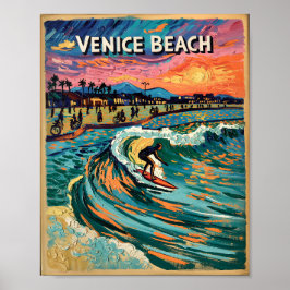 Póster Van Gogh Venice Beach Surf California Retro Travel