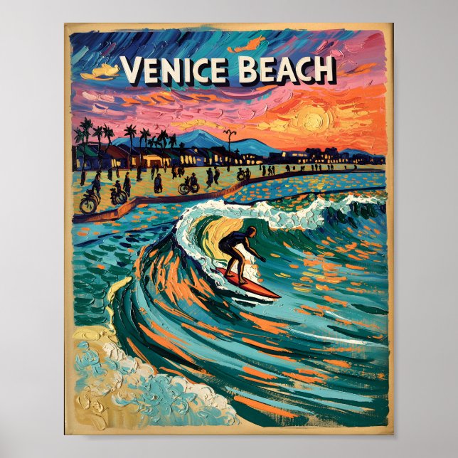 Póster Van Gogh Venice Beach Surf California Retro Travel (Frente)