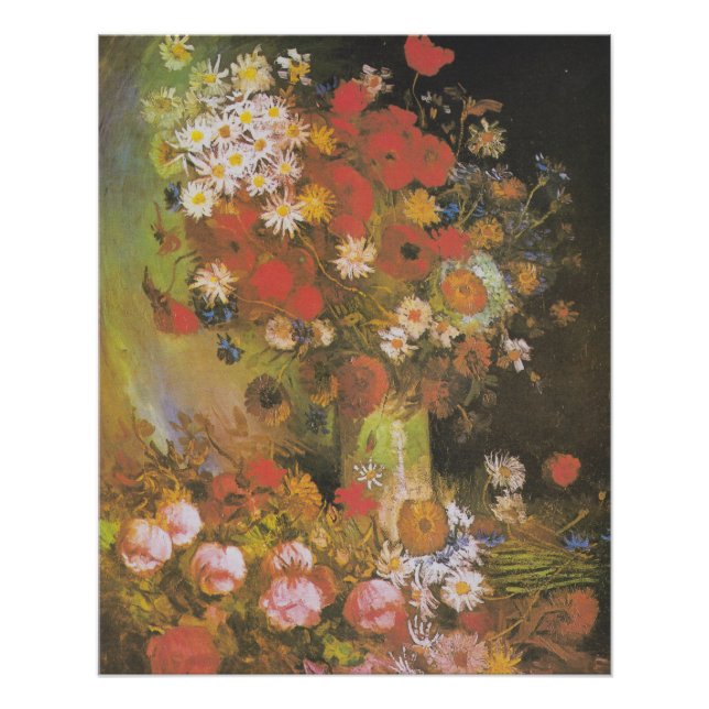 Póster Van Gogh Vintage Peonies y Chrysanthemums (Anverso)