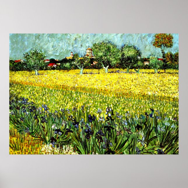 Póster Van Gogh - Vista de Arles con irlandeses, 1888 (Frente)