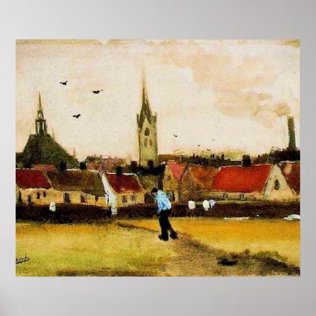 Póster Van Gogh - Vista de La Haya con Nueva Iglesia, (Frente)
