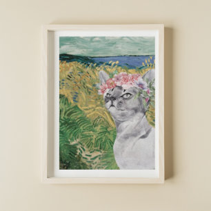 Póster Van Gogh Wheat Field and Fancy Cat