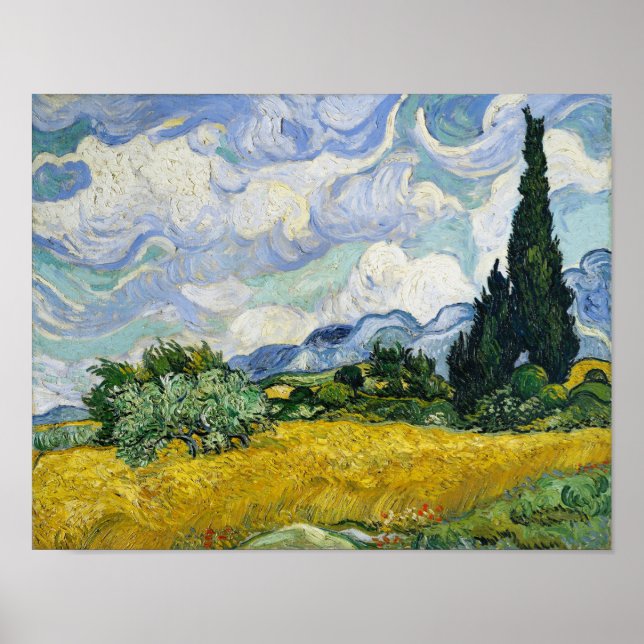 Póster Van Gogh Wheat Field Cypresses Painting (Frente)