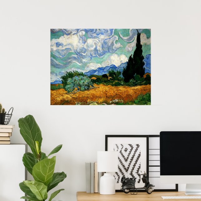 Póster Van Gogh - Wheatfield con un árbol ciprés, (Oficina en casa)