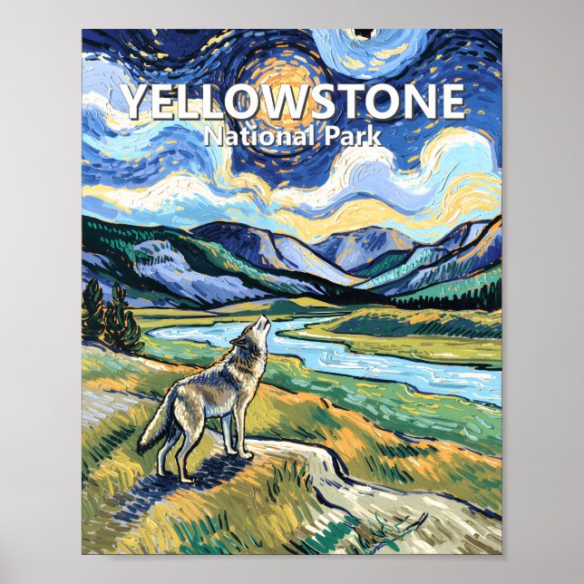 Póster Van Gogh Yellowstone National Park Wolf Howling (Frente)