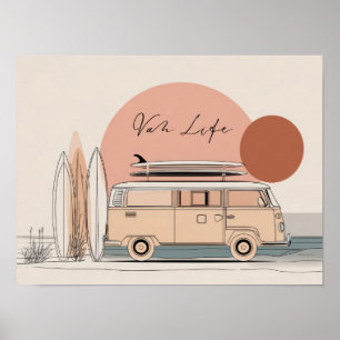 Póster Van Life Surf Van – Estética Retro de Camper de Pl