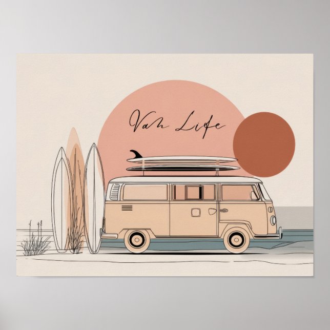 Póster Van Life Surf Van – Estética Retro de Camper de Pl (Frente)