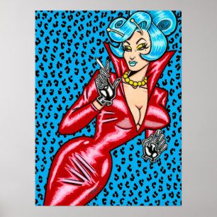 Póster Vana DeVinyl™/Vestido de vinilo rojo/Cartel de leo