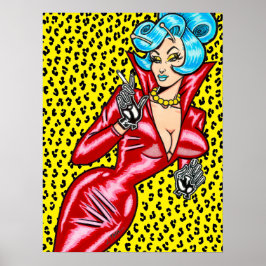 Póster Vana DeVinyl™/ Vestido de Vinilo Rojo/ Leopardo Am
