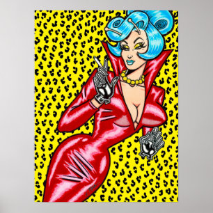 Póster Vana DeVinyl™/Vestido de vinilo rojo/Leopardo amar