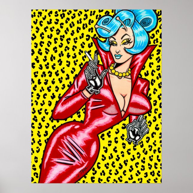 Póster Vana DeVinyl™/Vestido de vinilo rojo/Leopardo amar (Frente)
