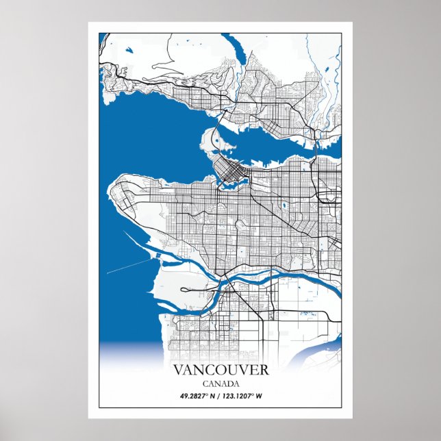 Póster Vancouver British Columbia Canada Travel City Map (Frente)